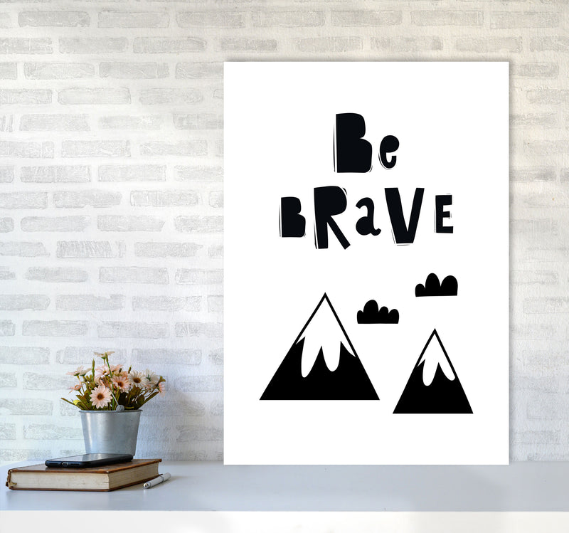 Be Brave Scandi Mountains Framed Typography Wall Art Print A1 Black Frame
