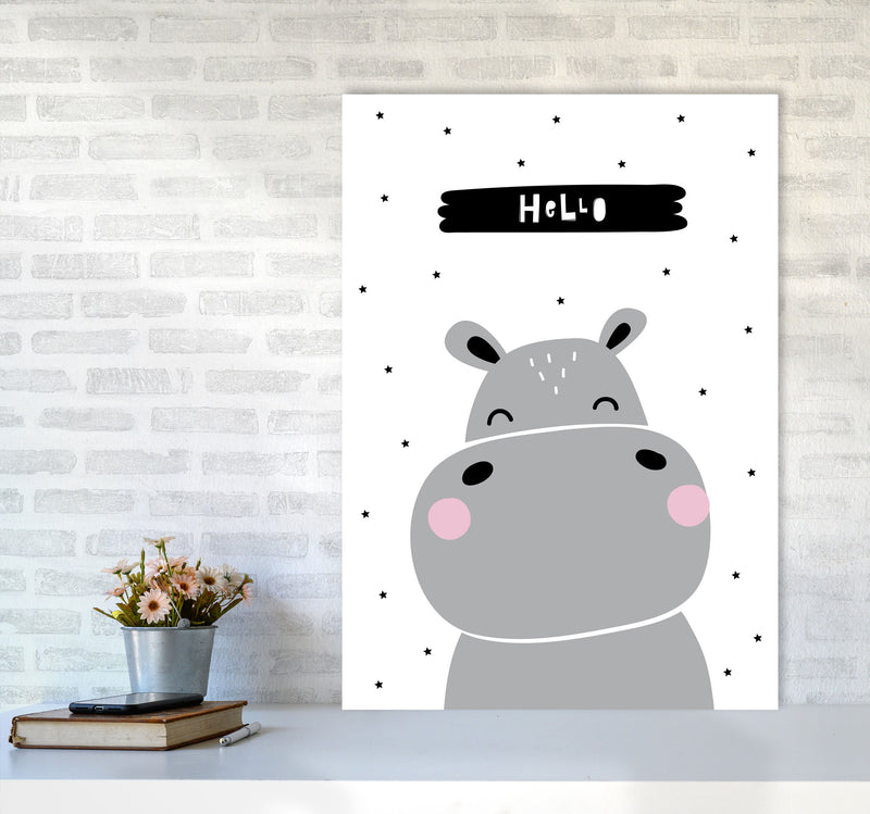 Hello Hippo Modern Print Animal Art Print A1 Black Frame