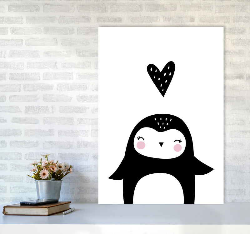Penguin And Heart Modern Print Animal Art Print A1 Black Frame