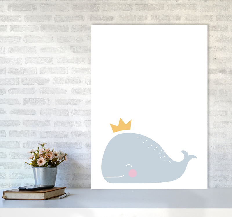Whale With Crown Framed Nursey Wall Art Print A1 Black Frame