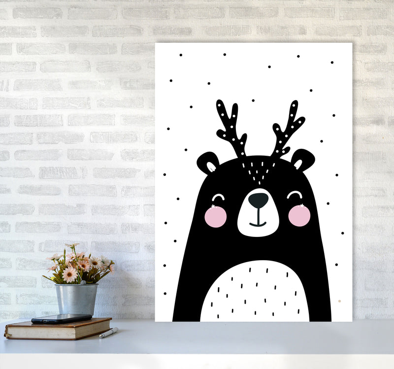 Black Bear With Antlers Modern Print Animal Art Print A1 Black Frame
