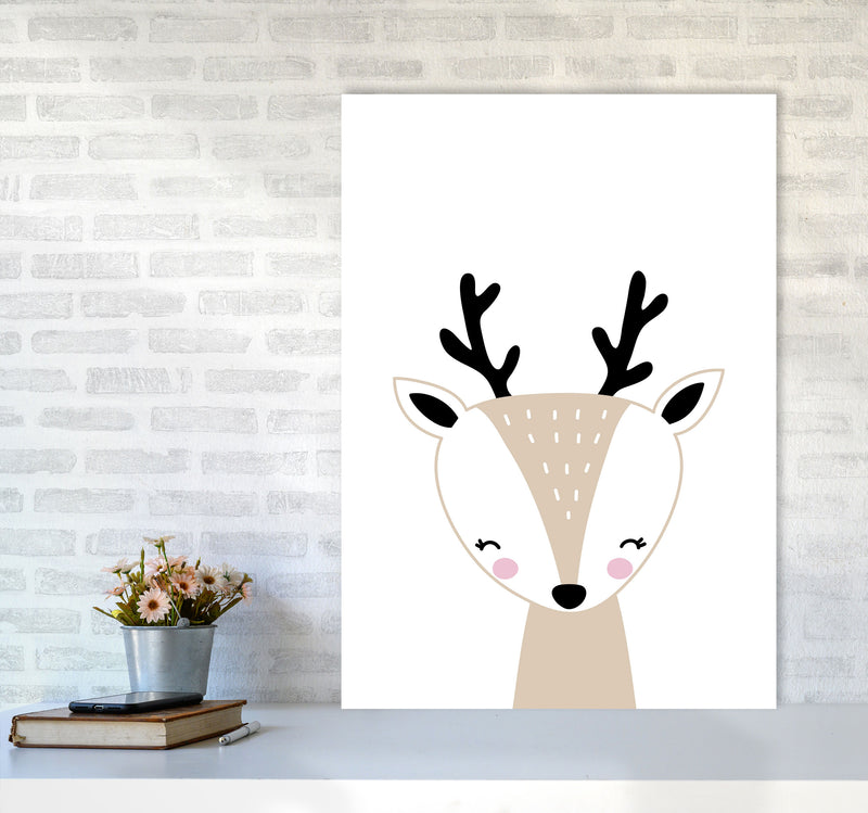 Scandi Beige Deer Framed Nursey Wall Art Print A1 Black Frame
