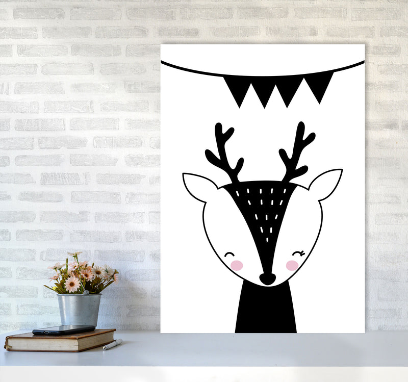 Scandi Black Deer With Banner Framed Nursey Wall Art Print A1 Black Frame