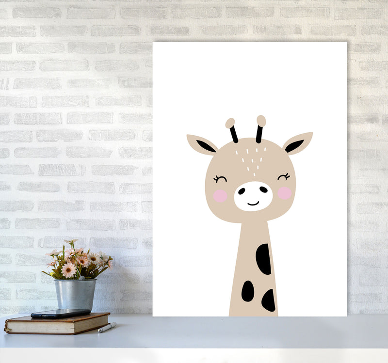 Scandi Brown Giraffe Framed Nursey Wall Art Print A1 Black Frame