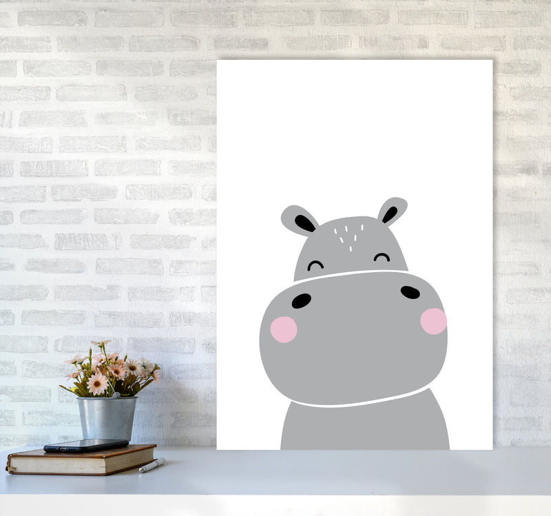Scandi Hippo Framed Nursey Wall Art Print A1 Black Frame