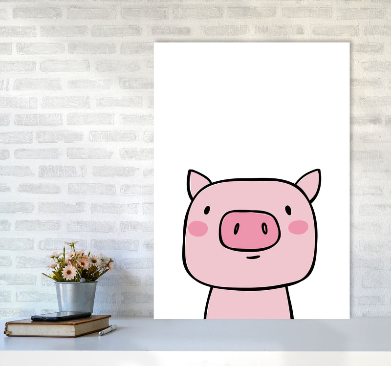 Scandi Pink Pig Framed Nursey Wall Art Print A1 Black Frame