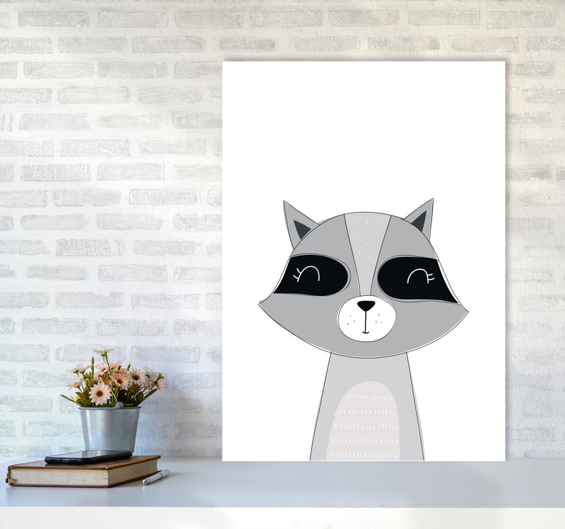 Scandi Raccoon Framed Nursey Wall Art Print A1 Black Frame