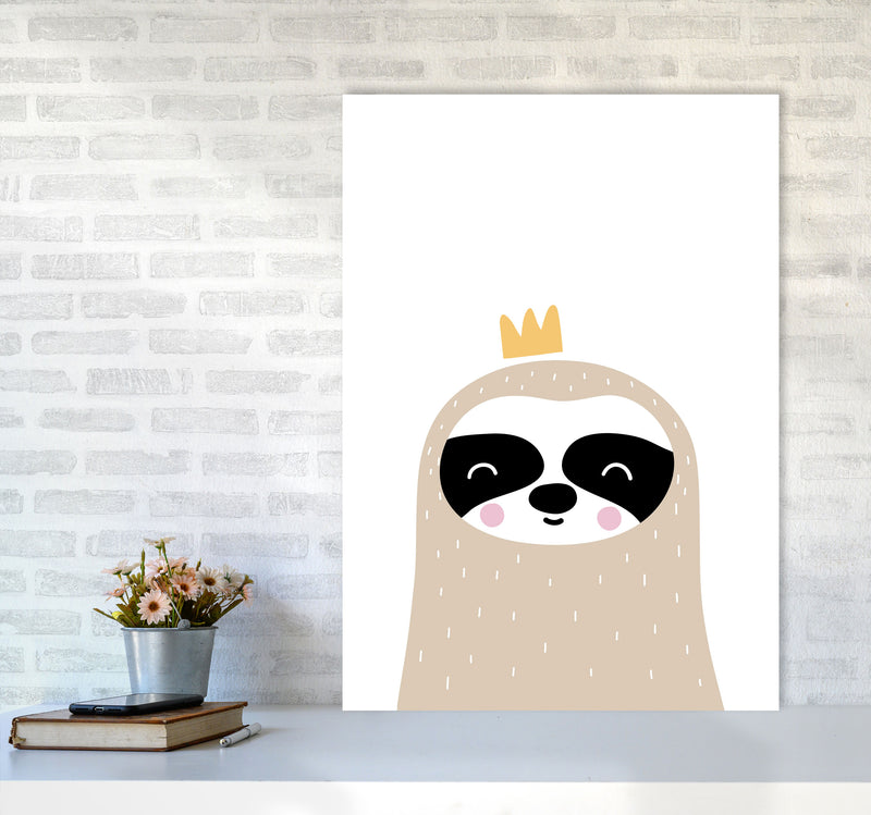 Scandi Sloth With Crown Framed Nursey Wall Art Print A1 Black Frame