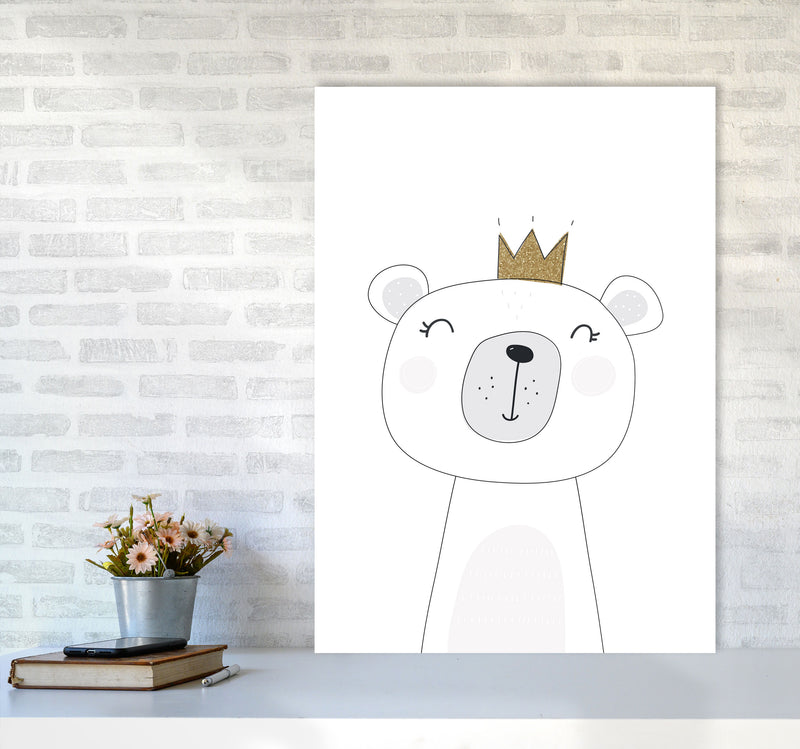 Scandi Cute Bear With Crown Framed Nursey Wall Art Print A1 Black Frame