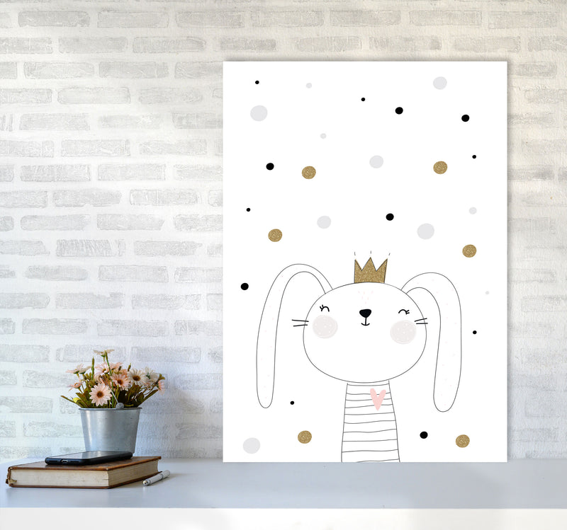 Scandi Cute Bunny With Crown And Polka Dots Modern Print A1 Black Frame