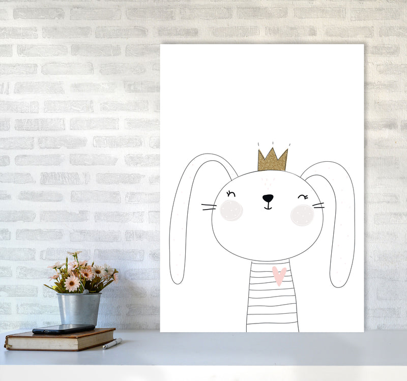 Scandi Cute Bunny With Crown Framed Nursey Wall Art Print A1 Black Frame