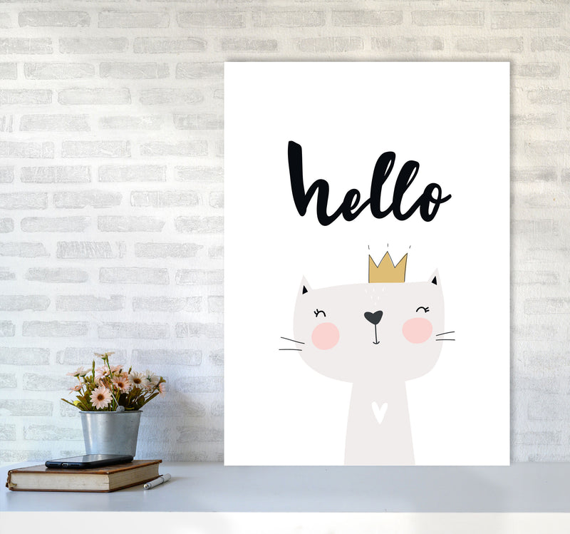 Hello Scandi Cat Modern Print Animal Art Print A1 Black Frame