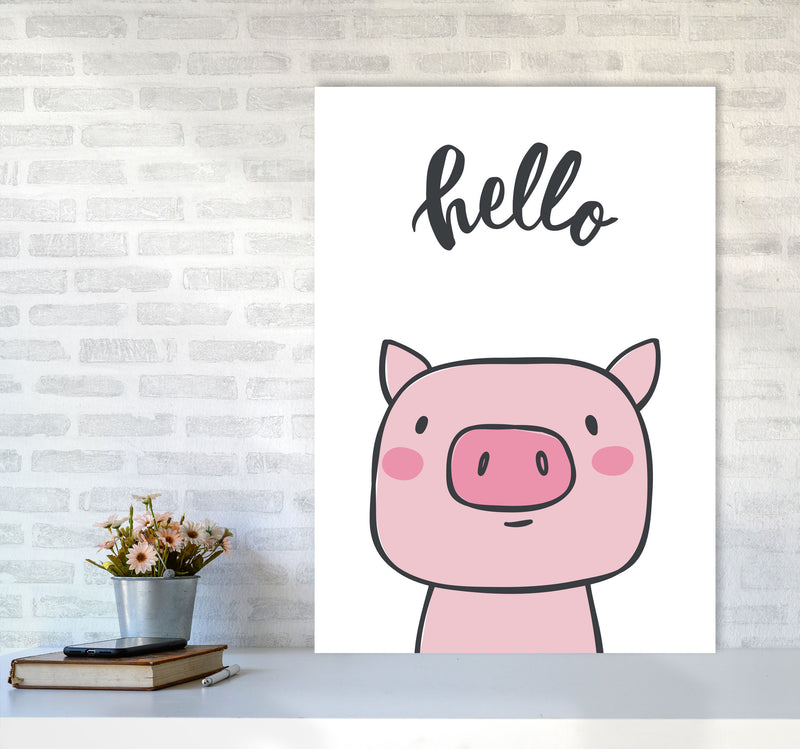Hello Pig Modern Print Animal Art Print A1 Black Frame