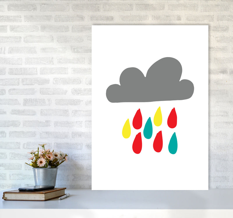 Grey Rain Cloud Framed Nursey Wall Art Print A1 Black Frame