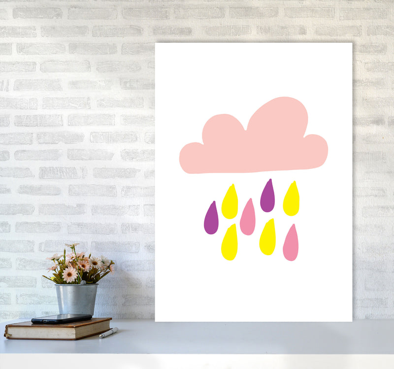 Pink Rain Cloud Framed Nursey Wall Art Print A1 Black Frame