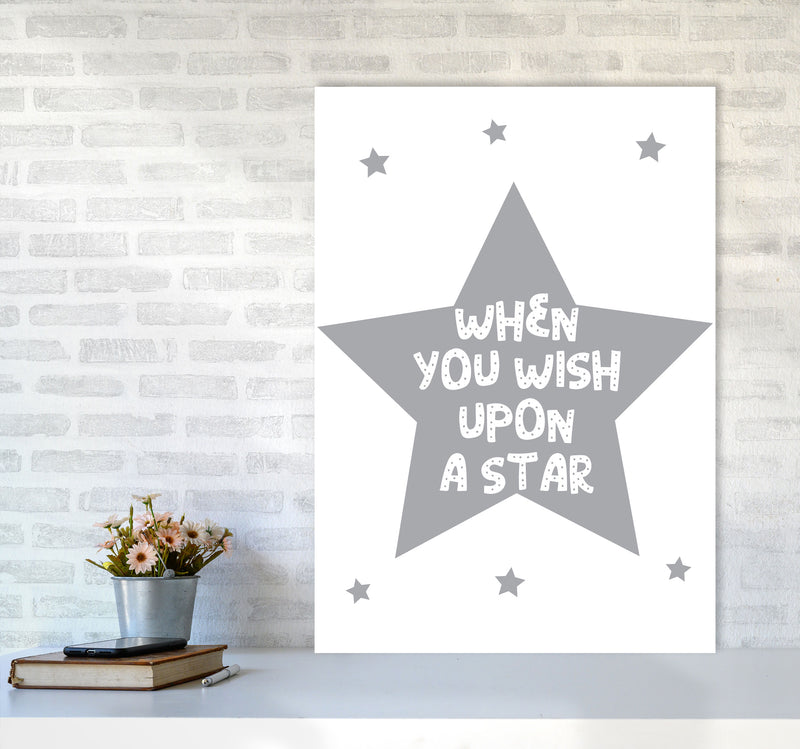 Wish Upon A Star Grey Framed Nursey Wall Art Print A1 Black Frame