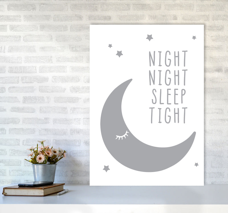 Night Night Moon Grey Framed Nursey Wall Art Print A1 Black Frame