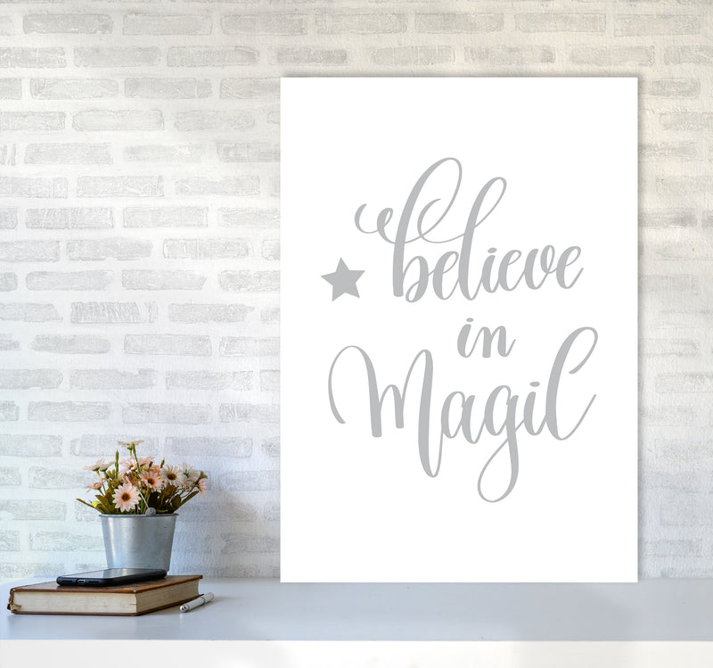 Believe In Magic Grey Framed Typography Wall Art Print A1 Black Frame