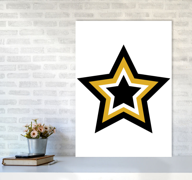 Mustard And Black Layered Star Modern Print A1 Black Frame