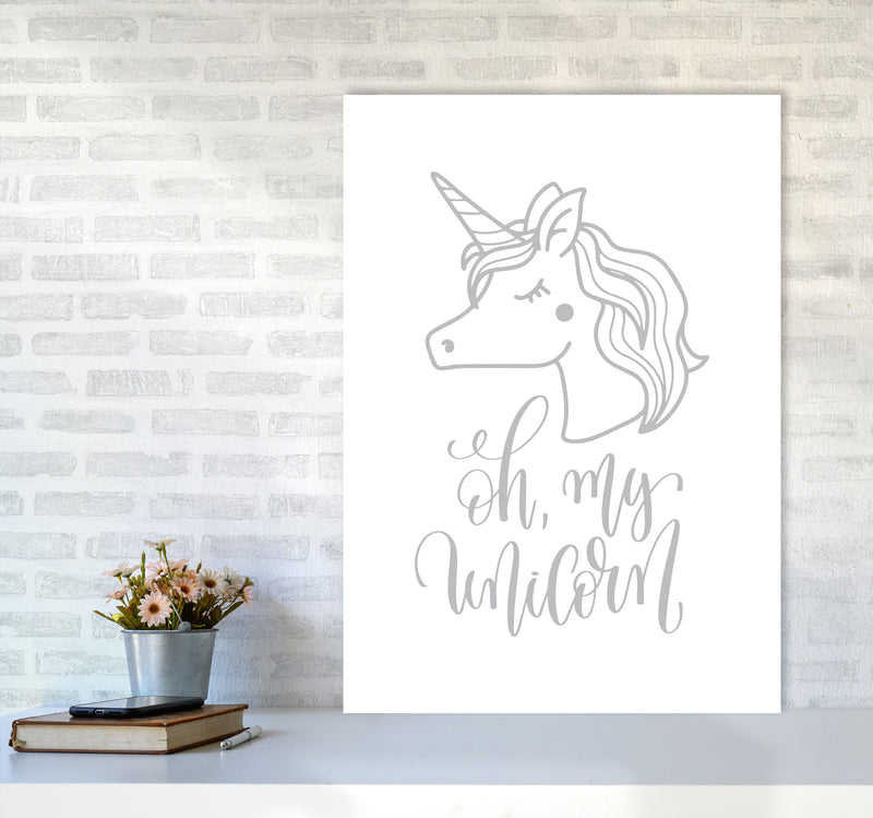 Oh My Unicorn Grey Framed Nursey Wall Art Print A1 Black Frame