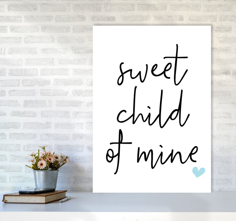 Sweet Child Of Mine Blue Framed Nursey Wall Art Print A1 Black Frame
