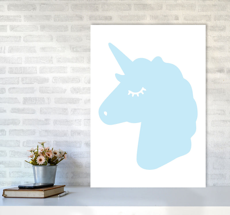 Blue Unicorn Head Modern Print Animal Art Print A1 Black Frame