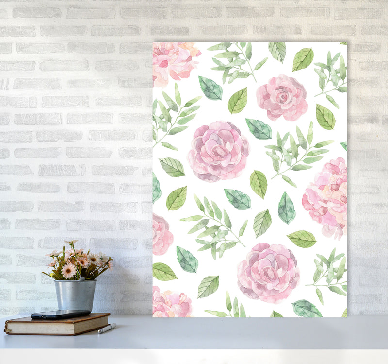 Pink Floral Repeat Pattern Modern Print, Framed Botanical & Nature Art Print A1 Black Frame