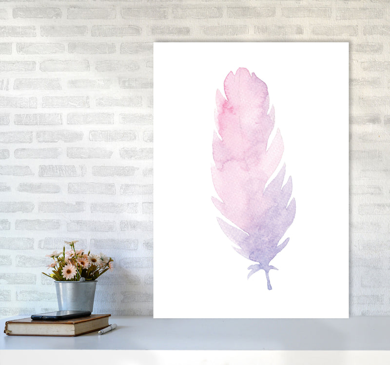 Pink Watercolour Feather Modern Print A1 Black Frame