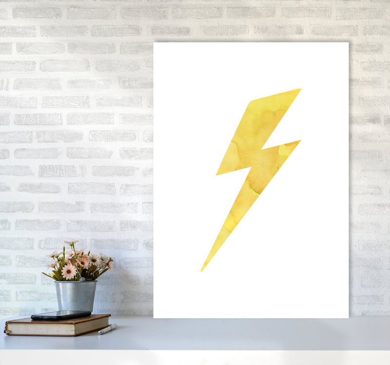 Yellow Thunderbolt Watercolour Modern Print A1 Black Frame