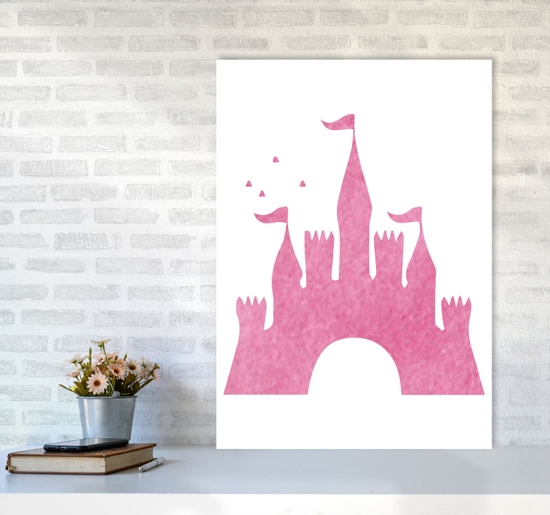 Pink Castle Watercolour Modern Print A1 Black Frame