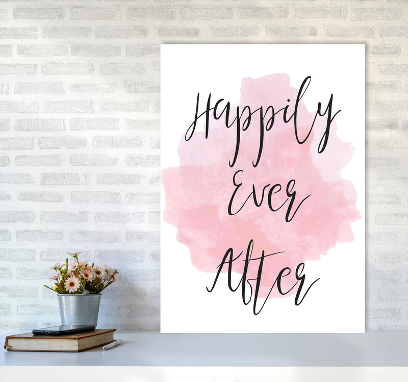 Happily Ever After Pink Watercolour Modern Print A1 Black Frame