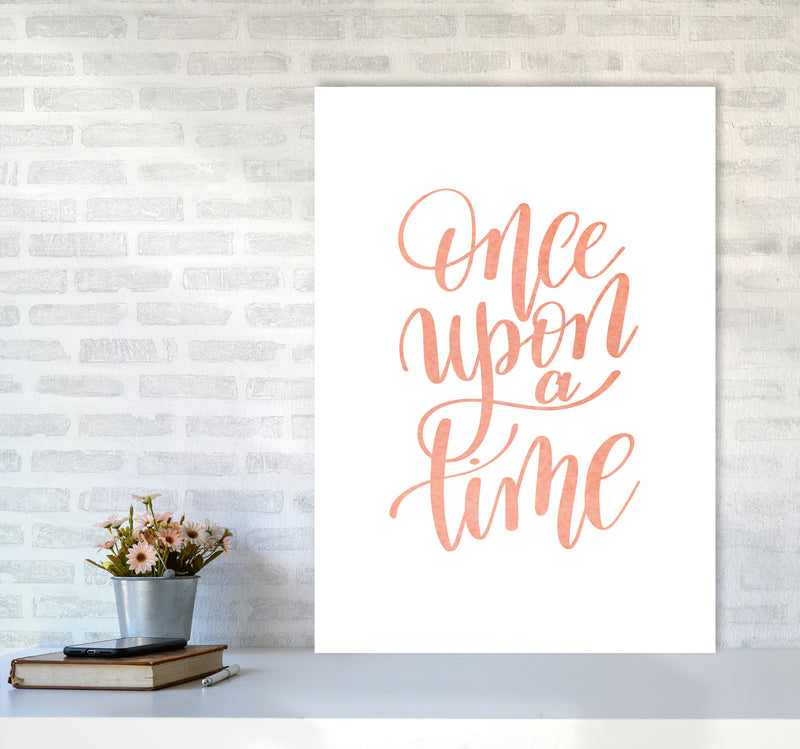 Once Upon A Time Peach Watercolour Framed Typography Wall Art Print A1 Black Frame