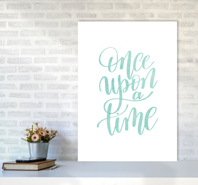 Once Upon A Time Mint Watercolour Framed Typography Wall Art Print A1 Black Frame