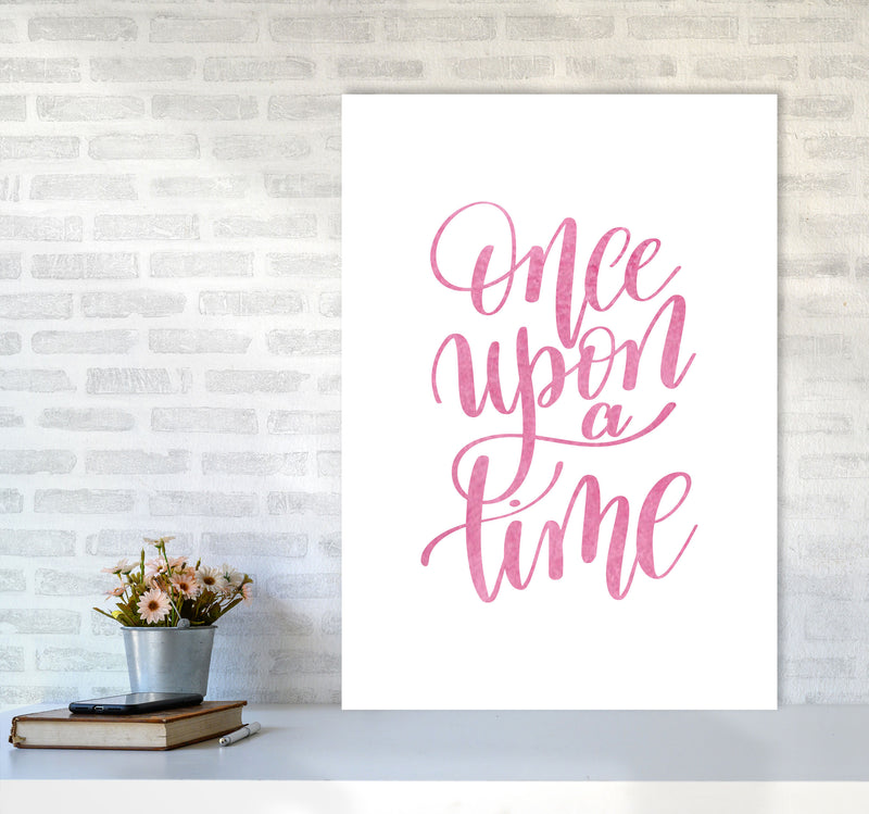 Once Upon A Time Pink Watercolour Framed Typography Wall Art Print A1 Black Frame