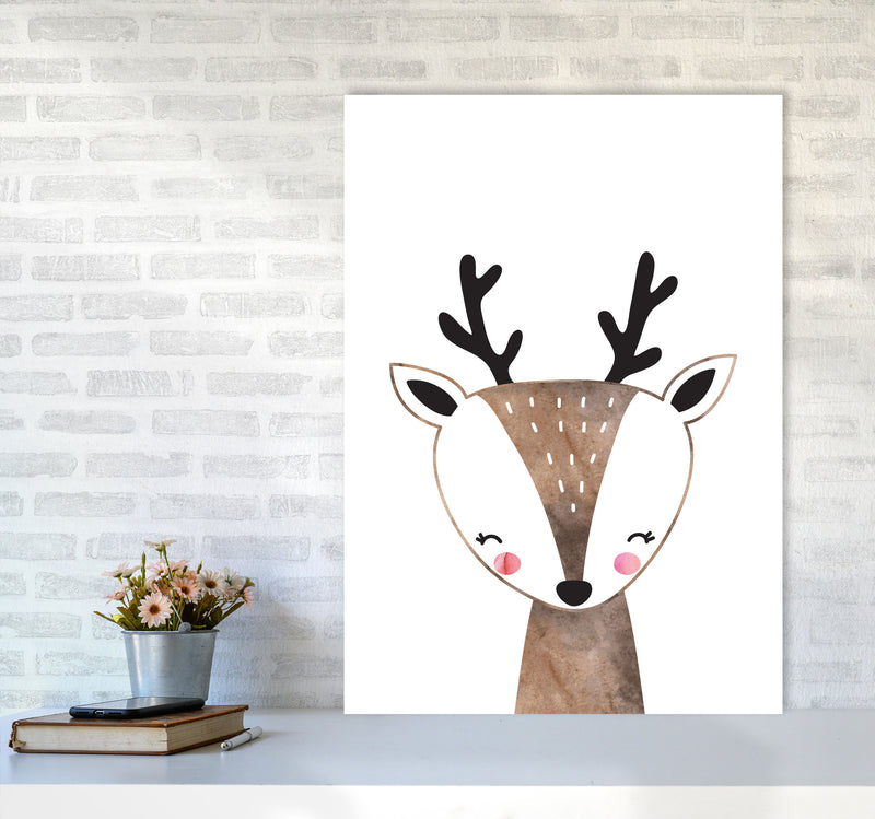 Scandi Brown Deer Watercolour Framed Nursey Wall Art Print A1 Black Frame