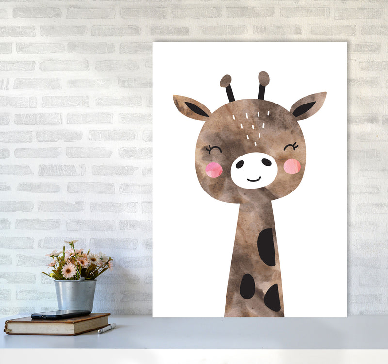 Scandi Brown Giraffe Watercolour Framed Nursey Wall Art Print A1 Black Frame