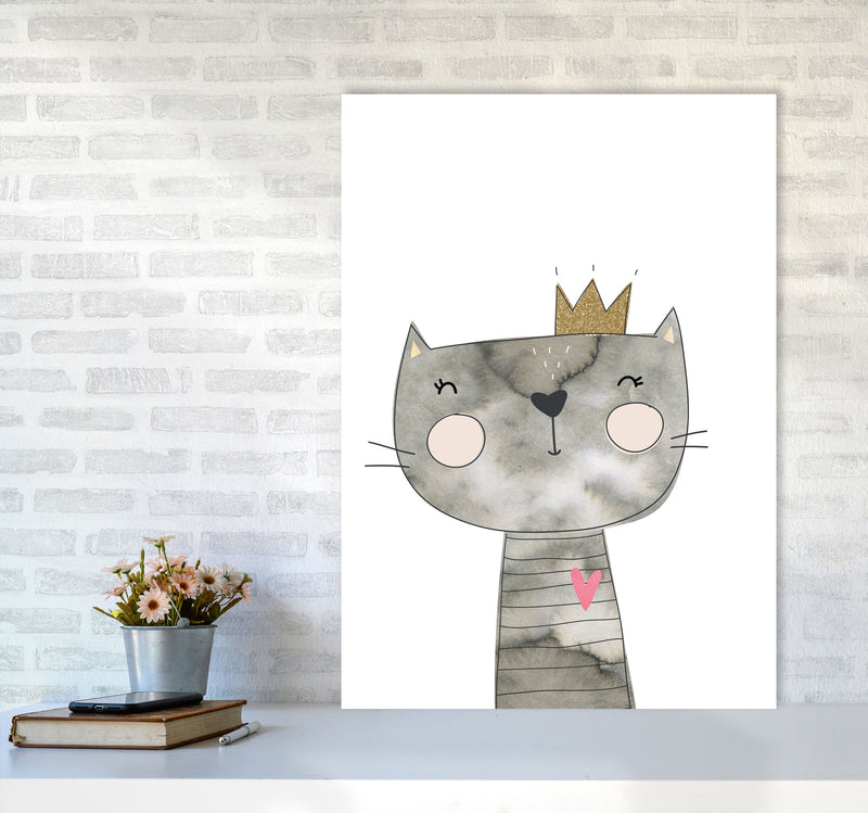 Scandi Grey Cat Watercolour Framed Nursey Wall Art Print A1 Black Frame