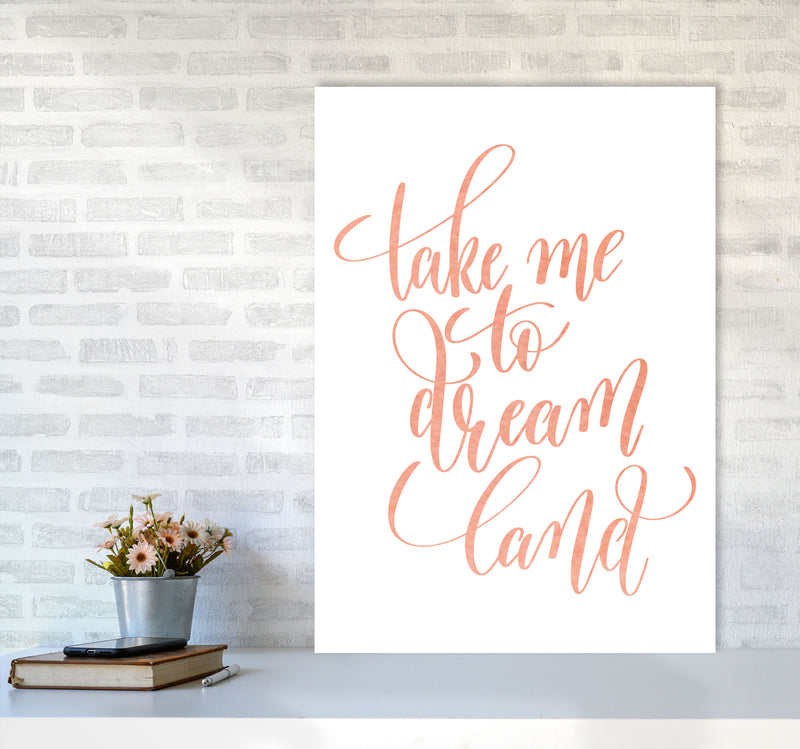 Take Me To Dreamland Peach Watercolour Modern Print A1 Black Frame