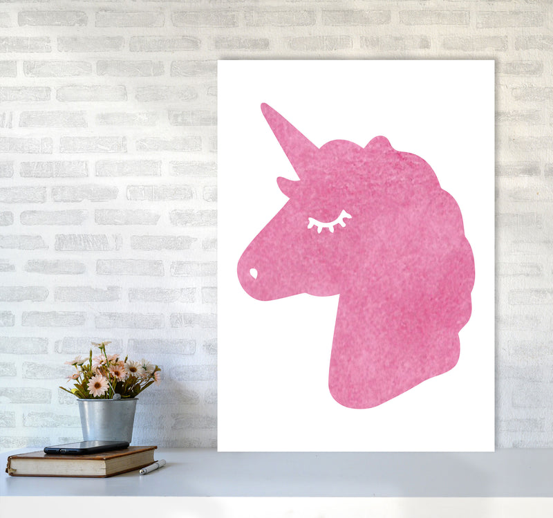 Unicorn Pink Silhouette Watercolour Modern Print A1 Black Frame