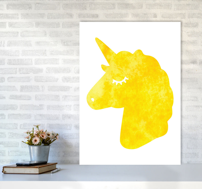 Unicorn Yellow Silhouette Watercolour Modern Print A1 Black Frame
