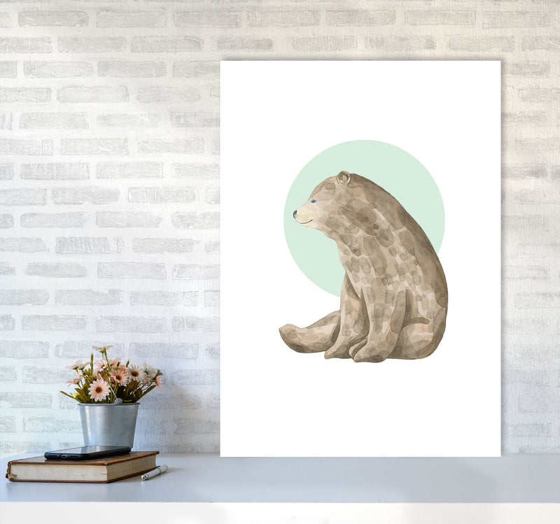Watercolour Bear With Green Circle Modern Print Animal Art Print A1 Black Frame