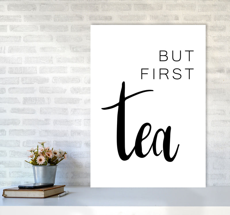 But First Tea Modern Print, Framed Kitchen Wall Art A1 Black Frame