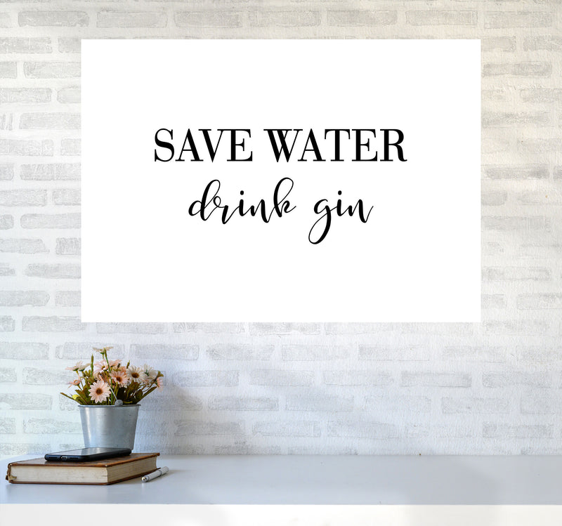 Save Water Drink Gin Modern Print, Framed Kitchen Wall Art A1 Black Frame