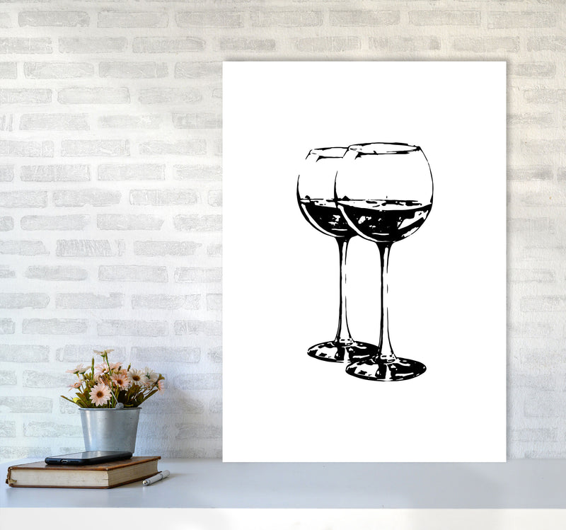 Black Wine Glasses Modern Print, Framed Kitchen Wall Art A1 Black Frame