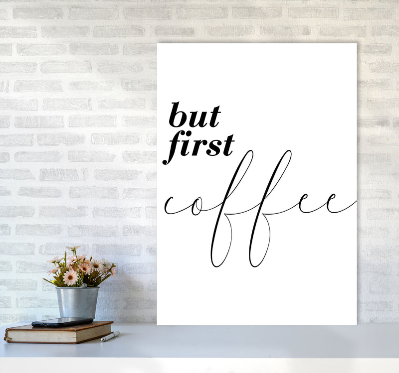 But First Coffee Modern Print, Framed Kitchen Wall Art A1 Black Frame