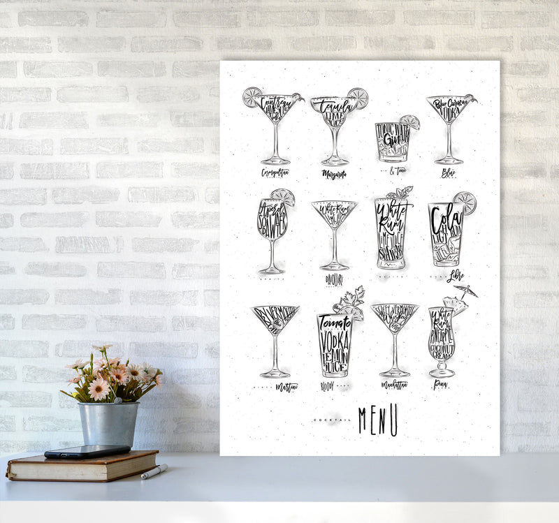 Cocktails Menu Modern Print, Framed Kitchen Wall Art A1 Black Frame
