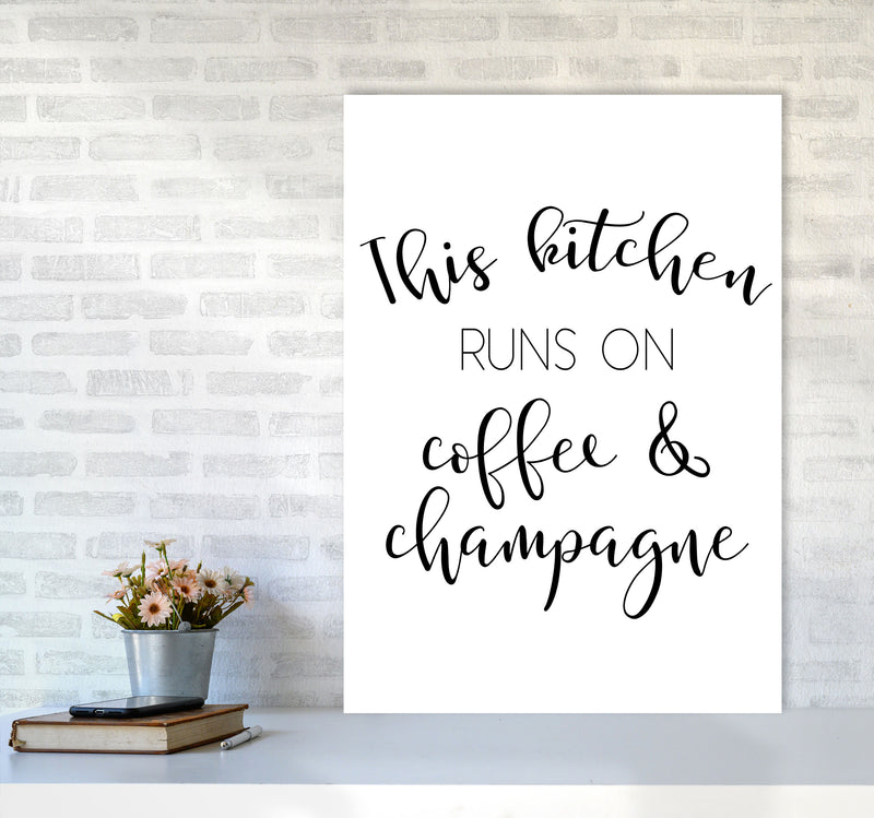 This Kitchen Runs On Coffee And Champagne Modern Print, Framed Kitchen Wall Art A1 Black Frame