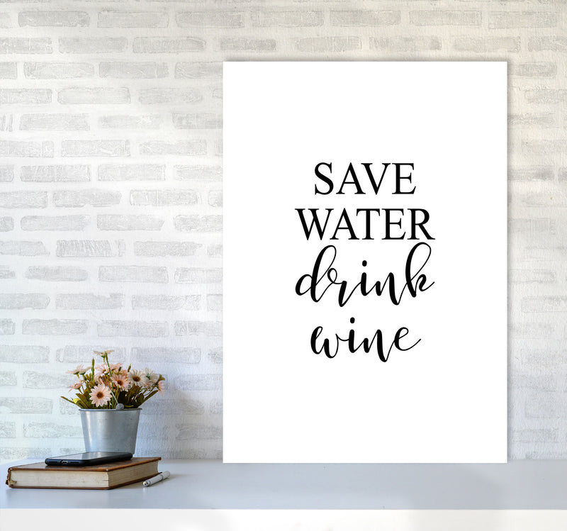 Save Water Drink Wine Modern Print, Framed Kitchen Wall Art A1 Black Frame