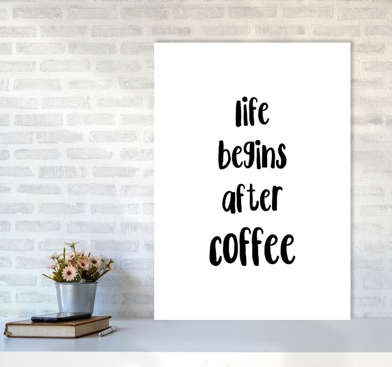 Life Begins After Coffee Modern Print, Framed Kitchen Wall Art A1 Black Frame