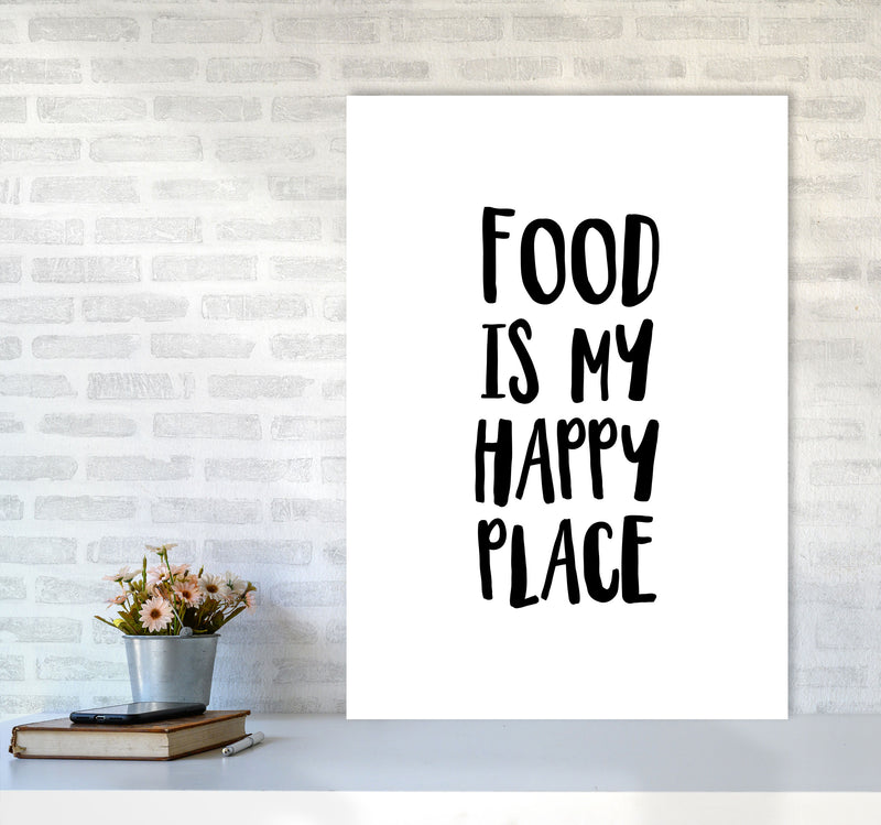 Food Is My Happy Place Framed Typography Wall Art Print A1 Black Frame